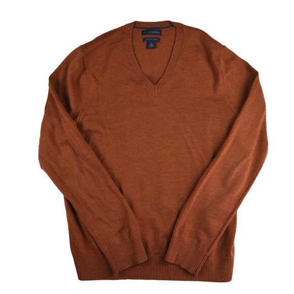 Banana Republic Men's V Neck Extra Fine Cashmere Sweater Rust Orange *W Flaws* L - Picture 1 of 8